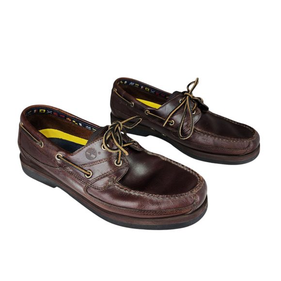 Timberland Boat Shoes sz 11.5 Mens Classic 2 Eye Brown Leather Slip On Loafers - Picture 1 of 11